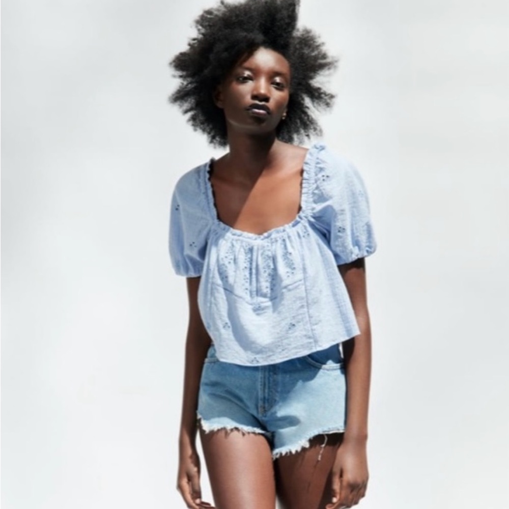 Zara OPENWORK EMBROIDERED CROP TOP - NWT